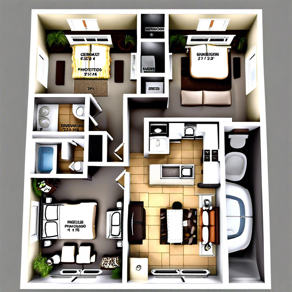 this layout features a three bedroom two bathroom house optimizing space and comfort for family