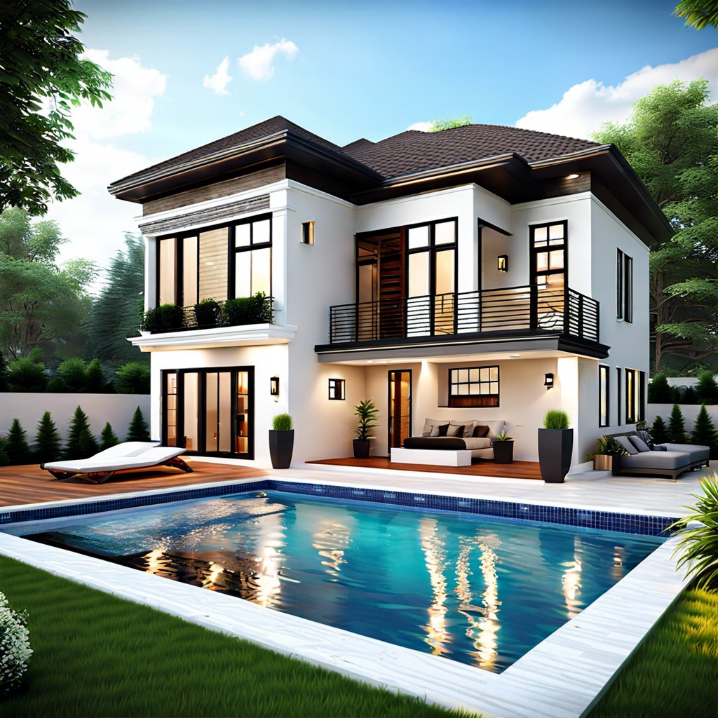 this layout presents a 5000 sq ft house featuring multiple rooms and a luxurious swimming pool