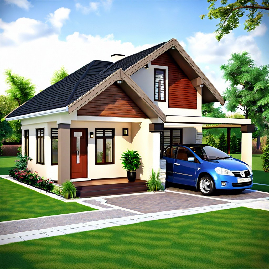 this layout presents a compact design for a small house featuring three bedrooms and two bathrooms