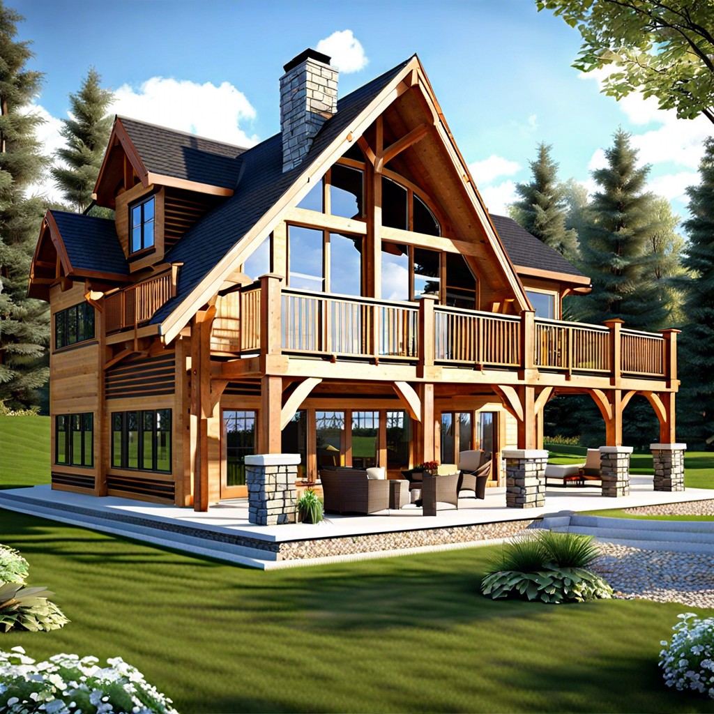 this timber frame house design efficiently utilizes less than 2000 square feet to create a cozy