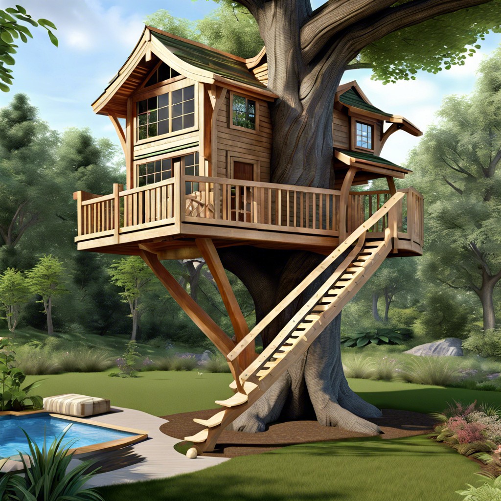 tree house with rope net deck