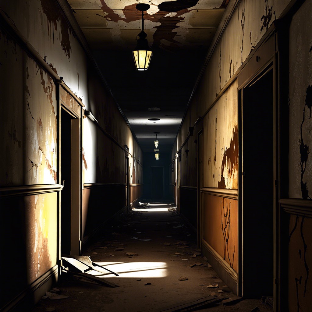 abandoned asylum with flickering lights
