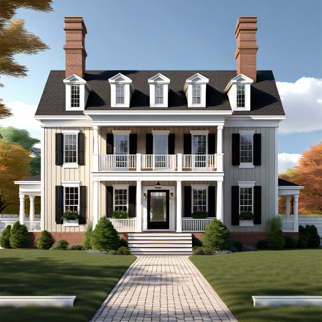 center hall colonial with twin chimneys