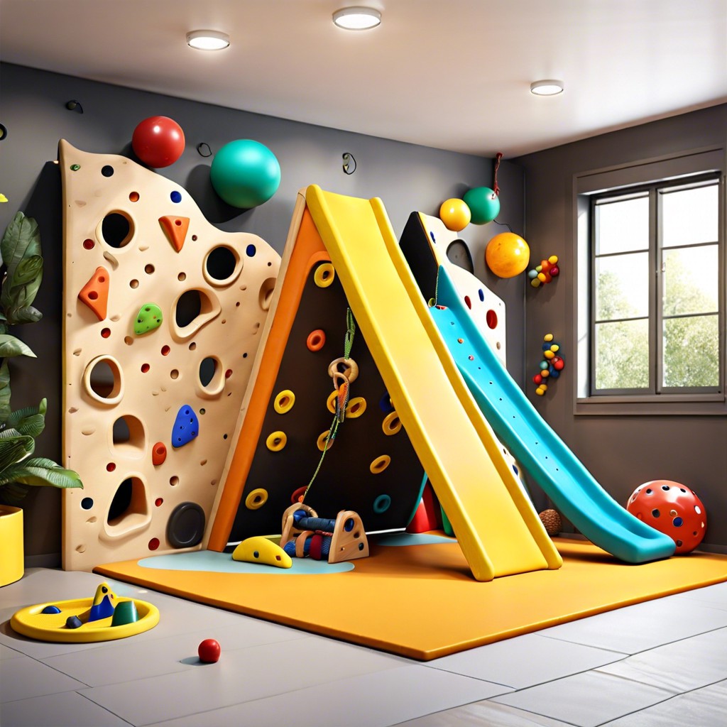 childrens playroom with climbing wall
