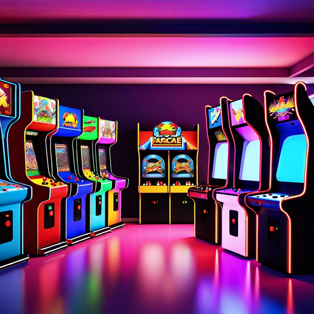 game room with arcade machines