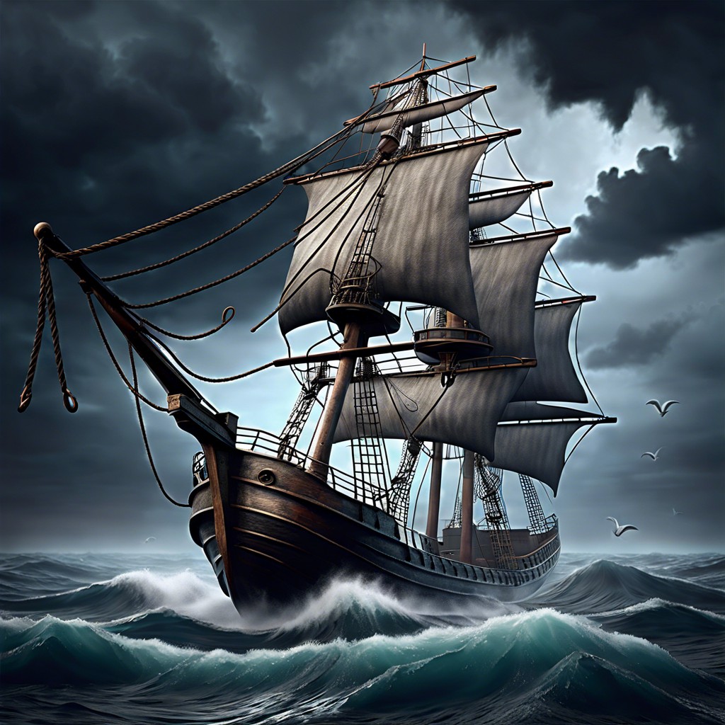 ghost ship with swinging anchor