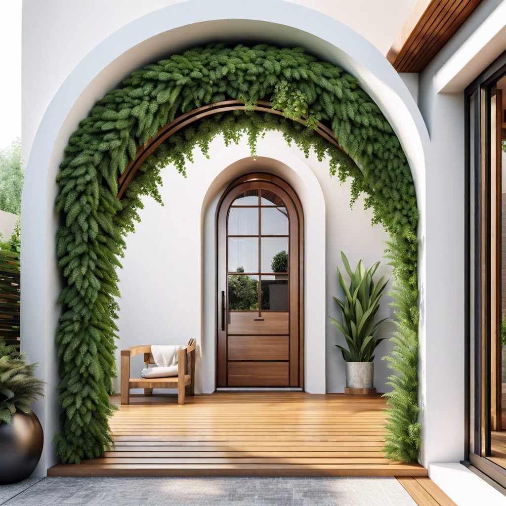 greenery covered wooden arches