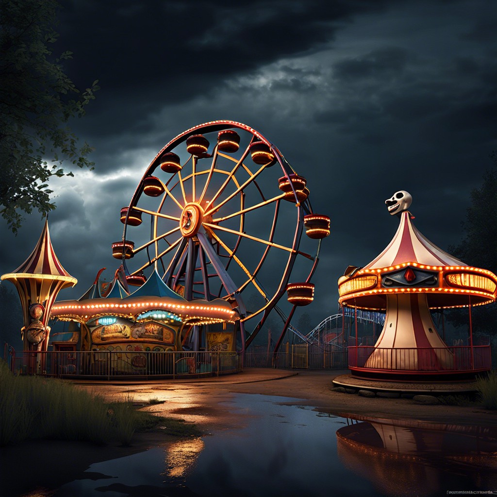 haunted amusement park with broken rides