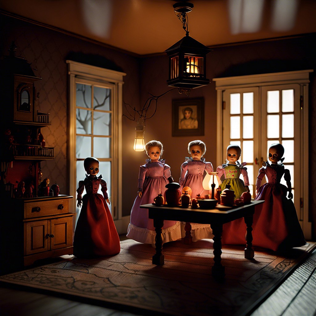 haunted dollhouse with oversized dolls