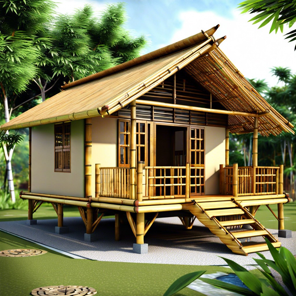 minimalist bamboo and grass roof cottage