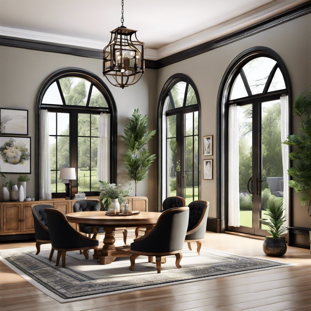 modern open floor plan with victorian arches