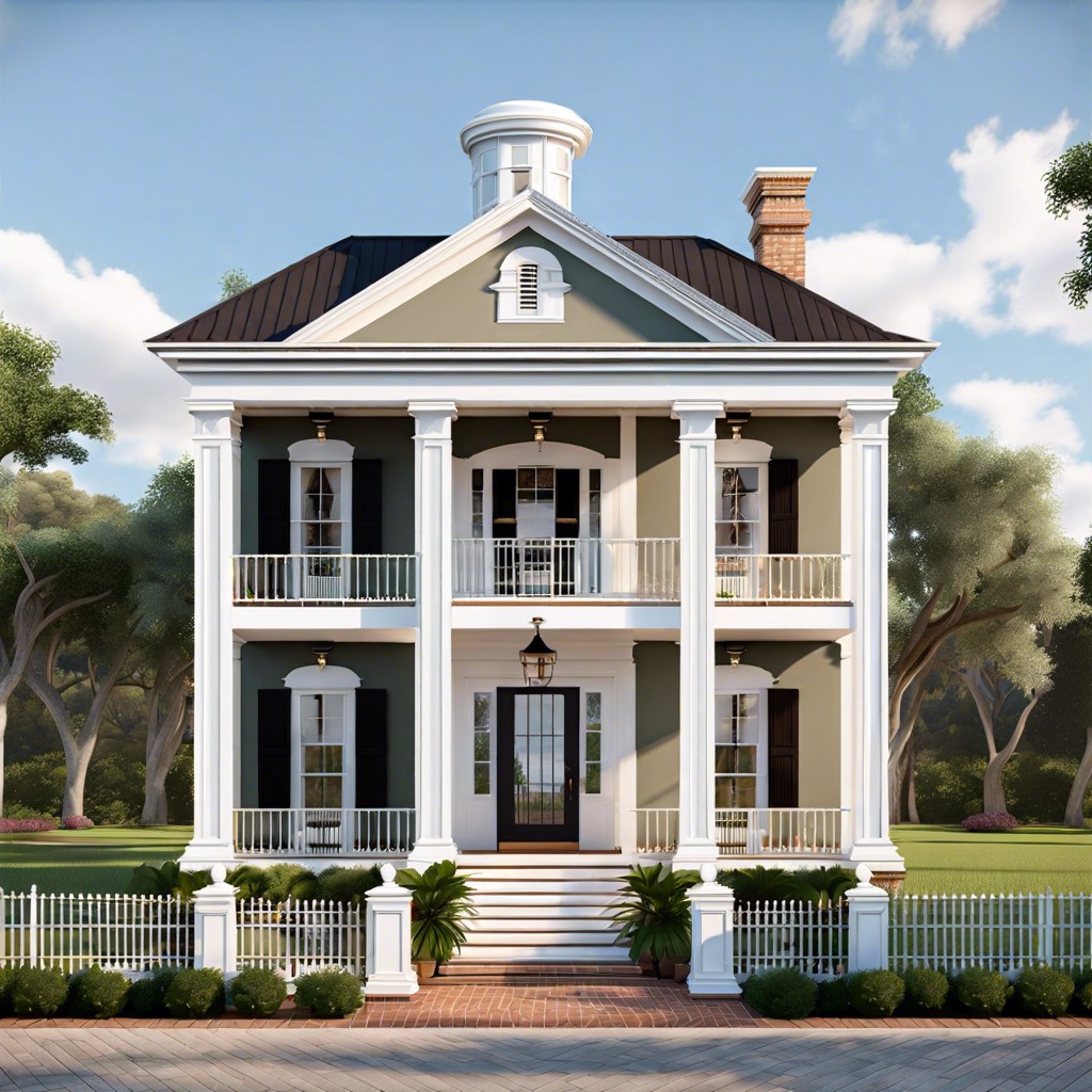 southern colonial with grand pillars and balcony