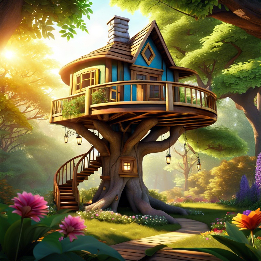 treehouse in a mystical woodland
