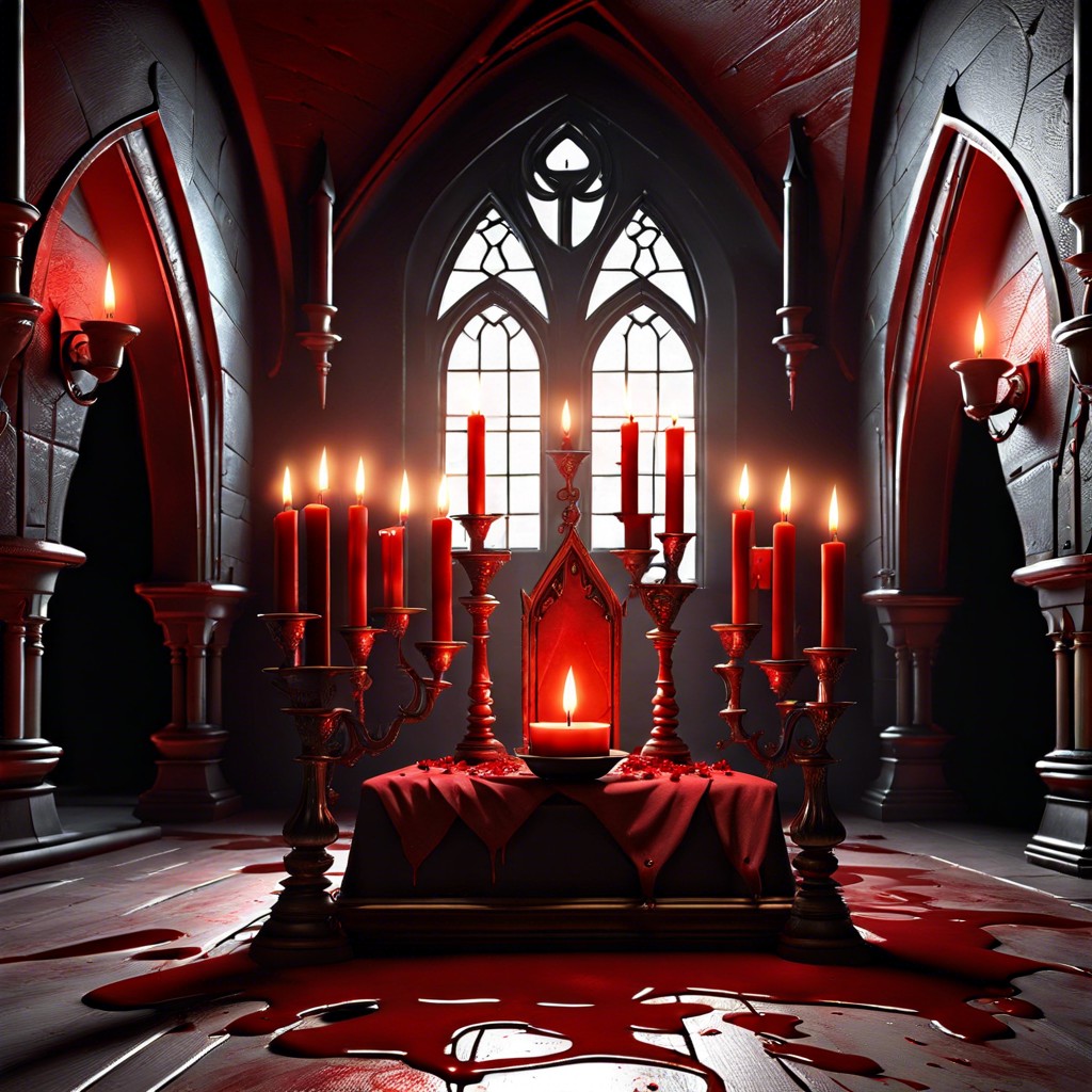 vampiric castle with blood red candles
