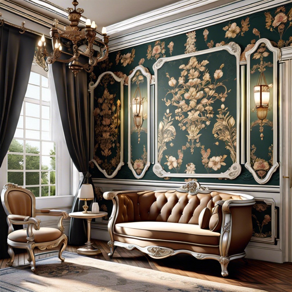 victorian wallpaper with minimalist furniture