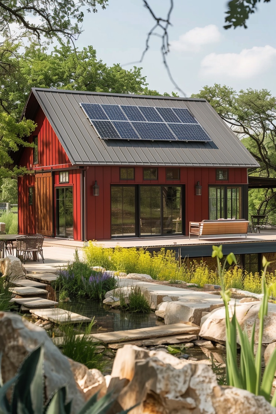 barn cabin with solar panels