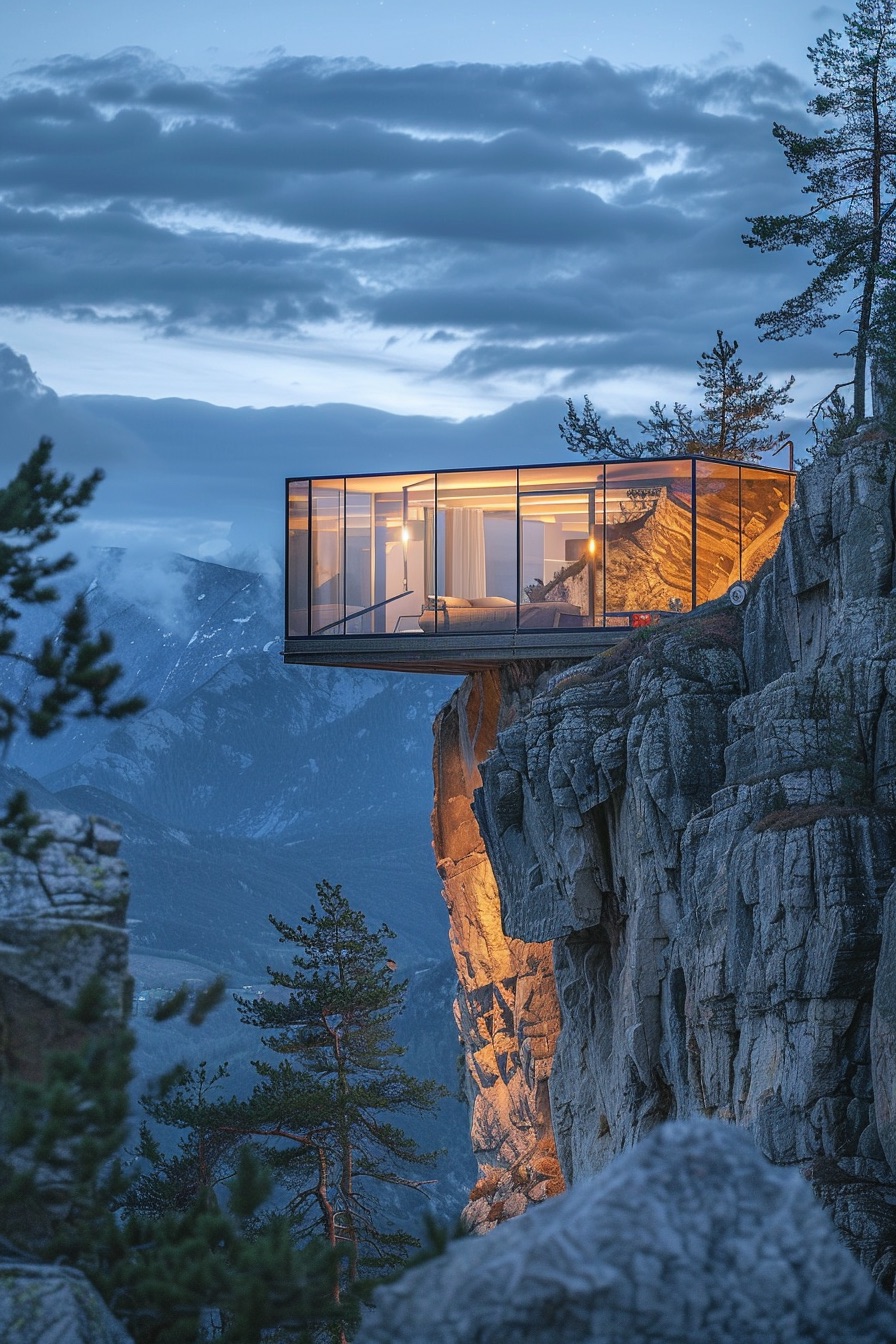 cliff glass small cabin