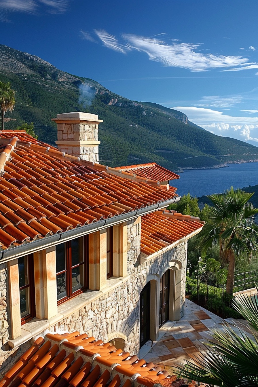 mediterranean house stone facade terracotta tile