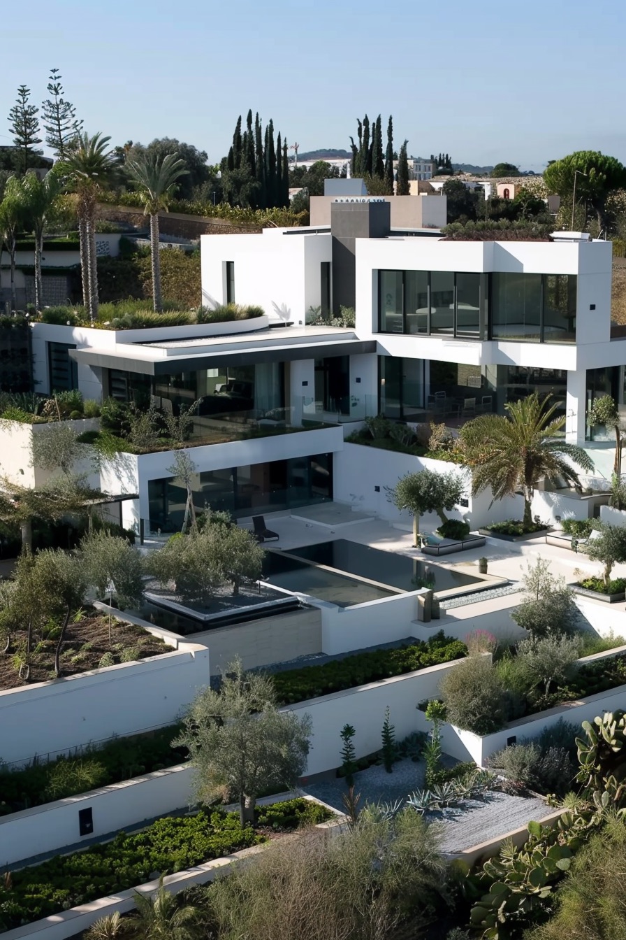 mediterranean mansion rooftop garden with trees 1