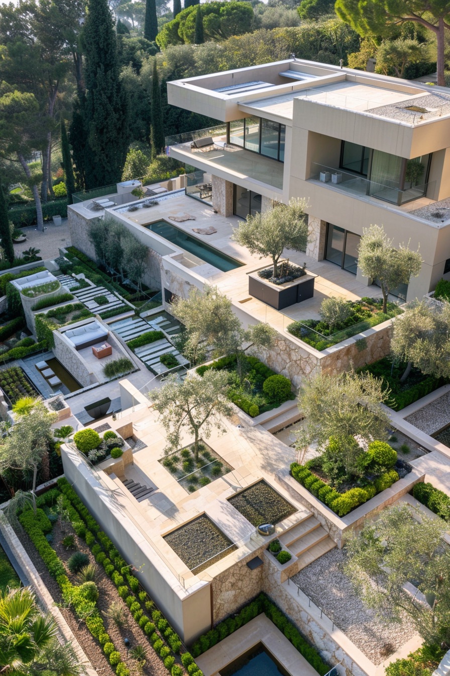 mediterranean mansion rooftop garden with trees 2