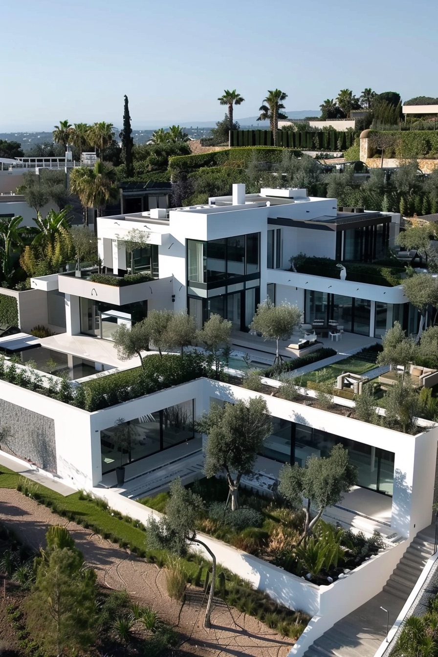 mediterranean mansion rooftop garden with trees 3