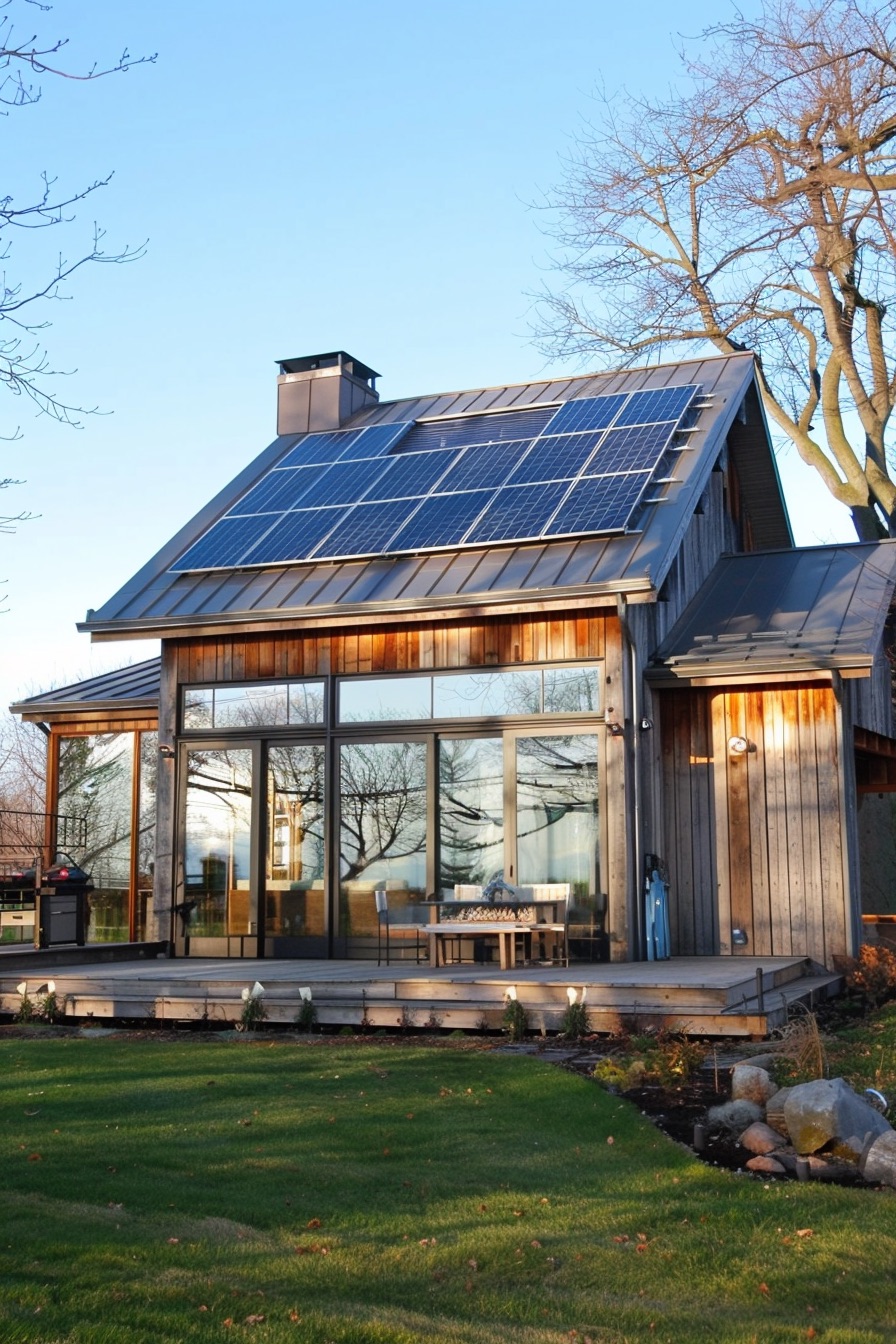 rustic barn house with solar panels