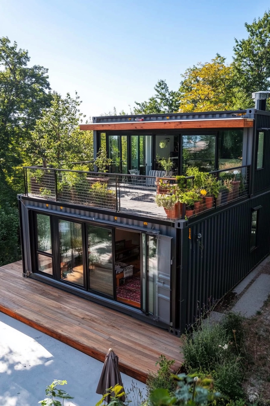 shipping container house rooftop garden 1