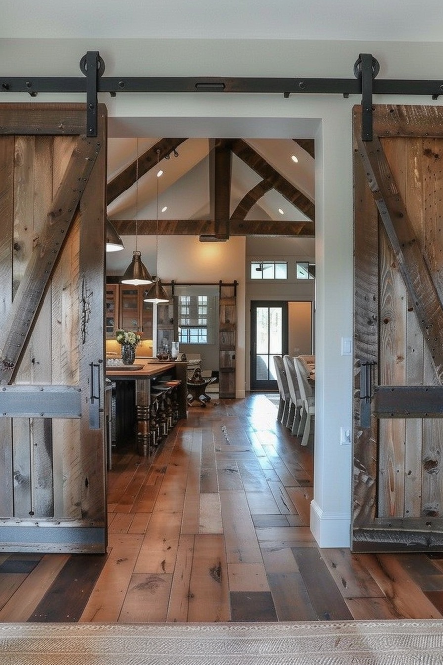 barn style sliding door to kitchen