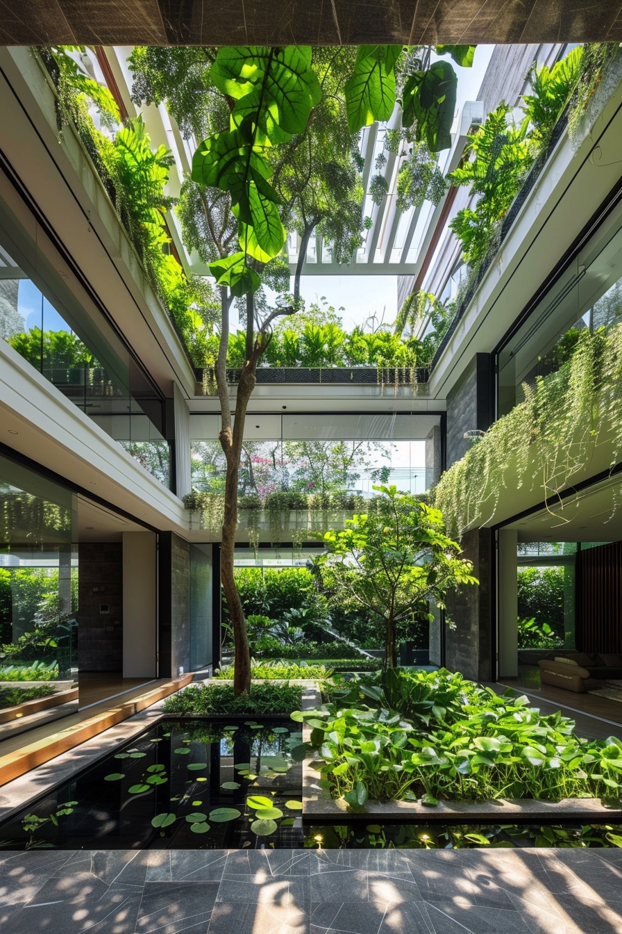 courtyard house balconies with hanging plants