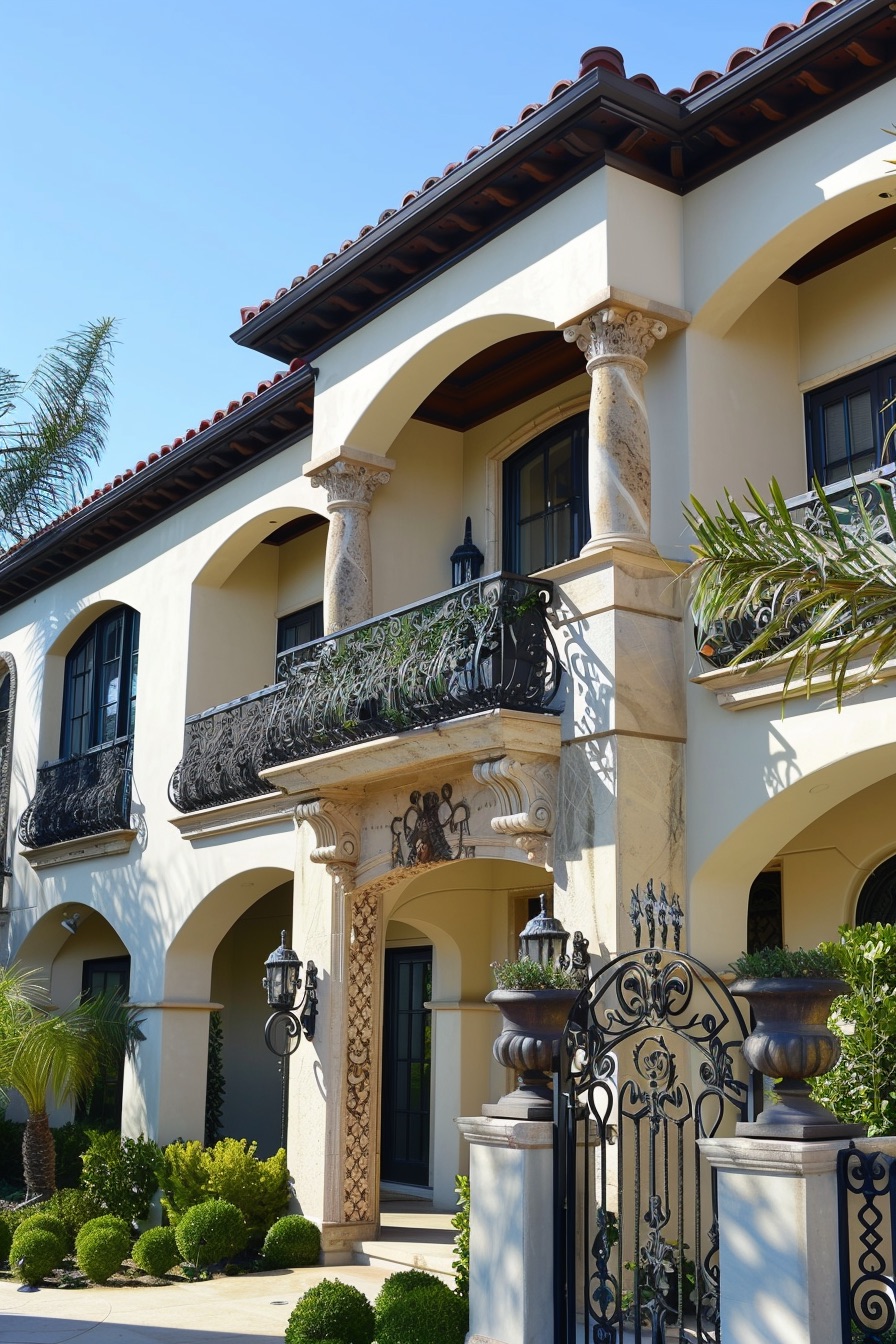 mediterranean mansion ornate wrought iron balconies 1