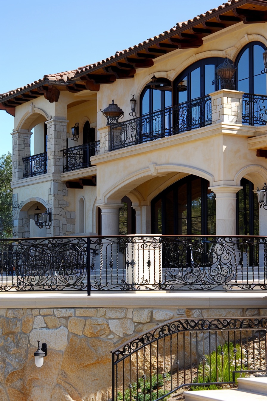 mediterranean mansion ornate wrought iron balconies 2