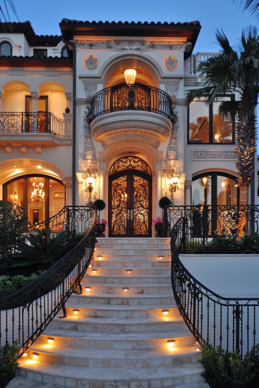 mediterranean mansion ornate wrought iron balconies 3