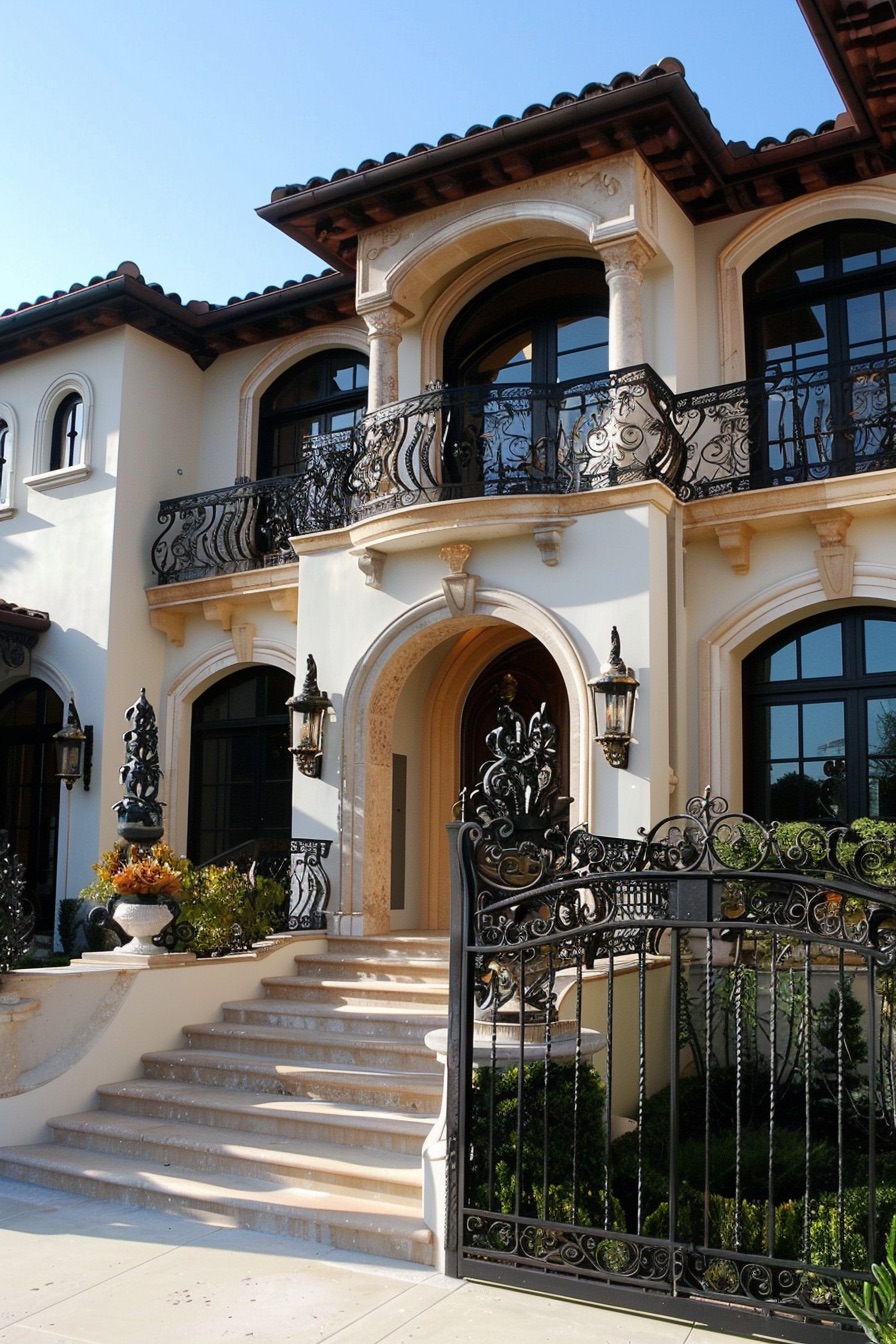 mediterranean mansion ornate wrought iron balconies 4