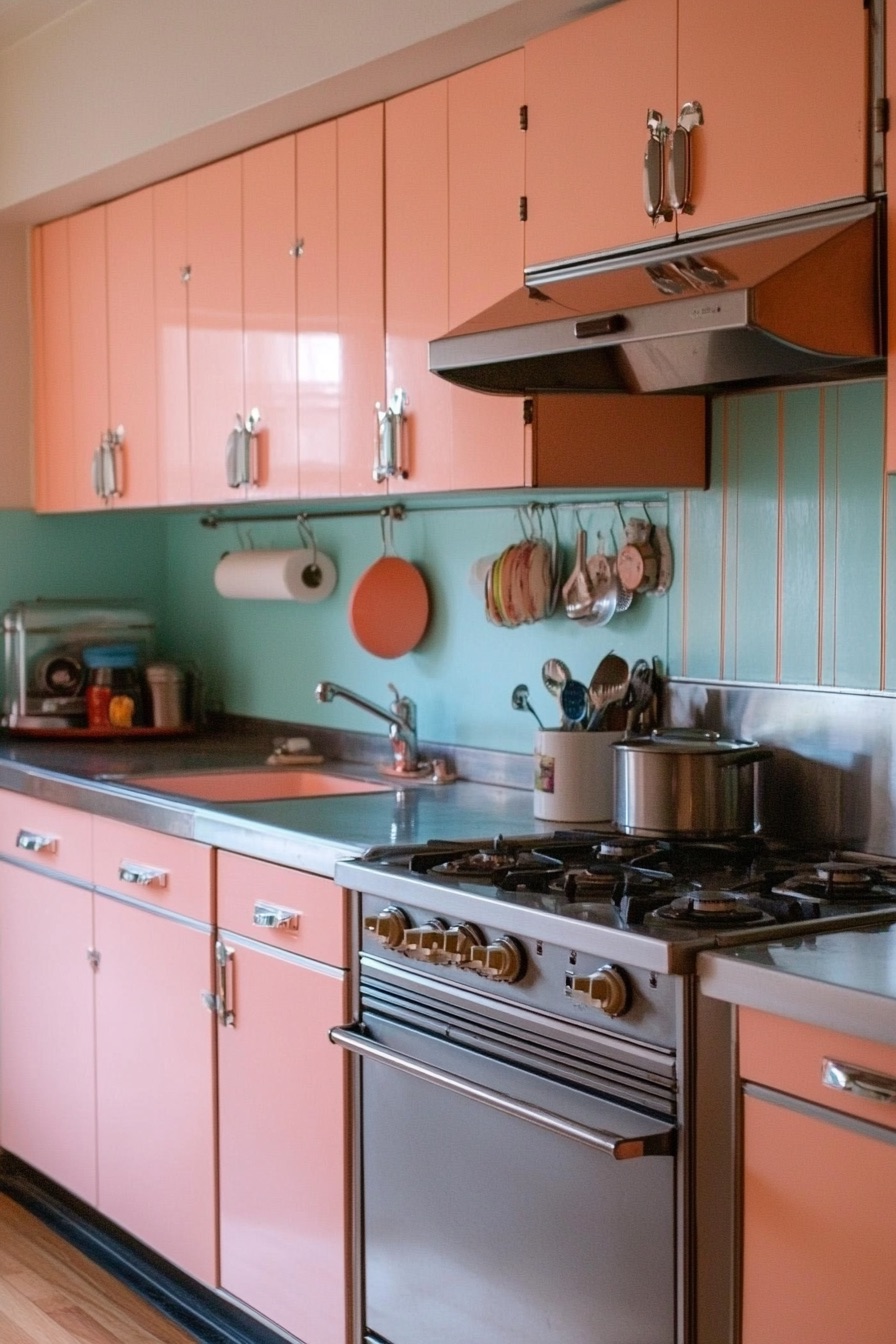 mid century modern house retro kitchen pastel 1