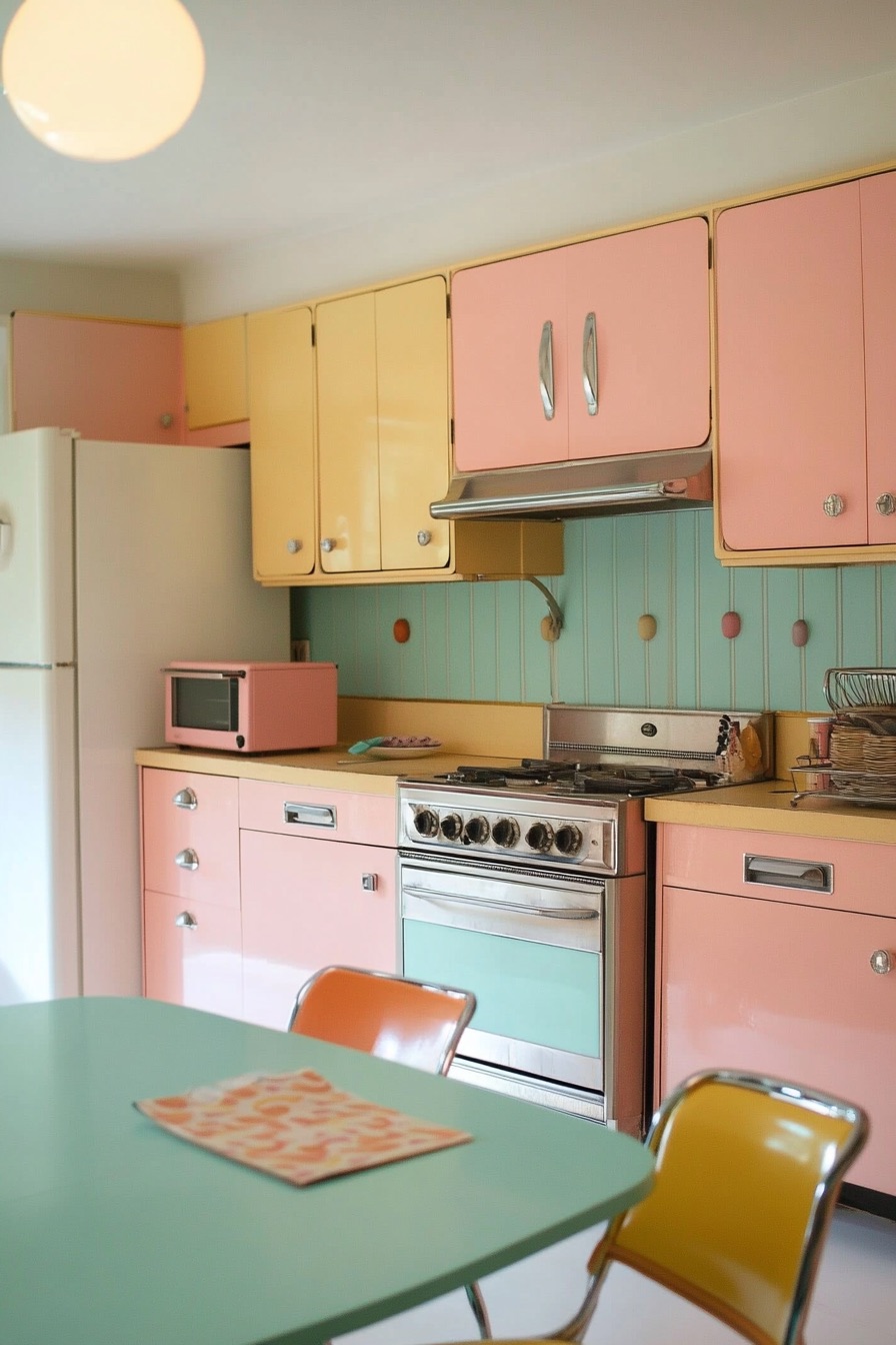 mid century modern house retro kitchen pastel 2