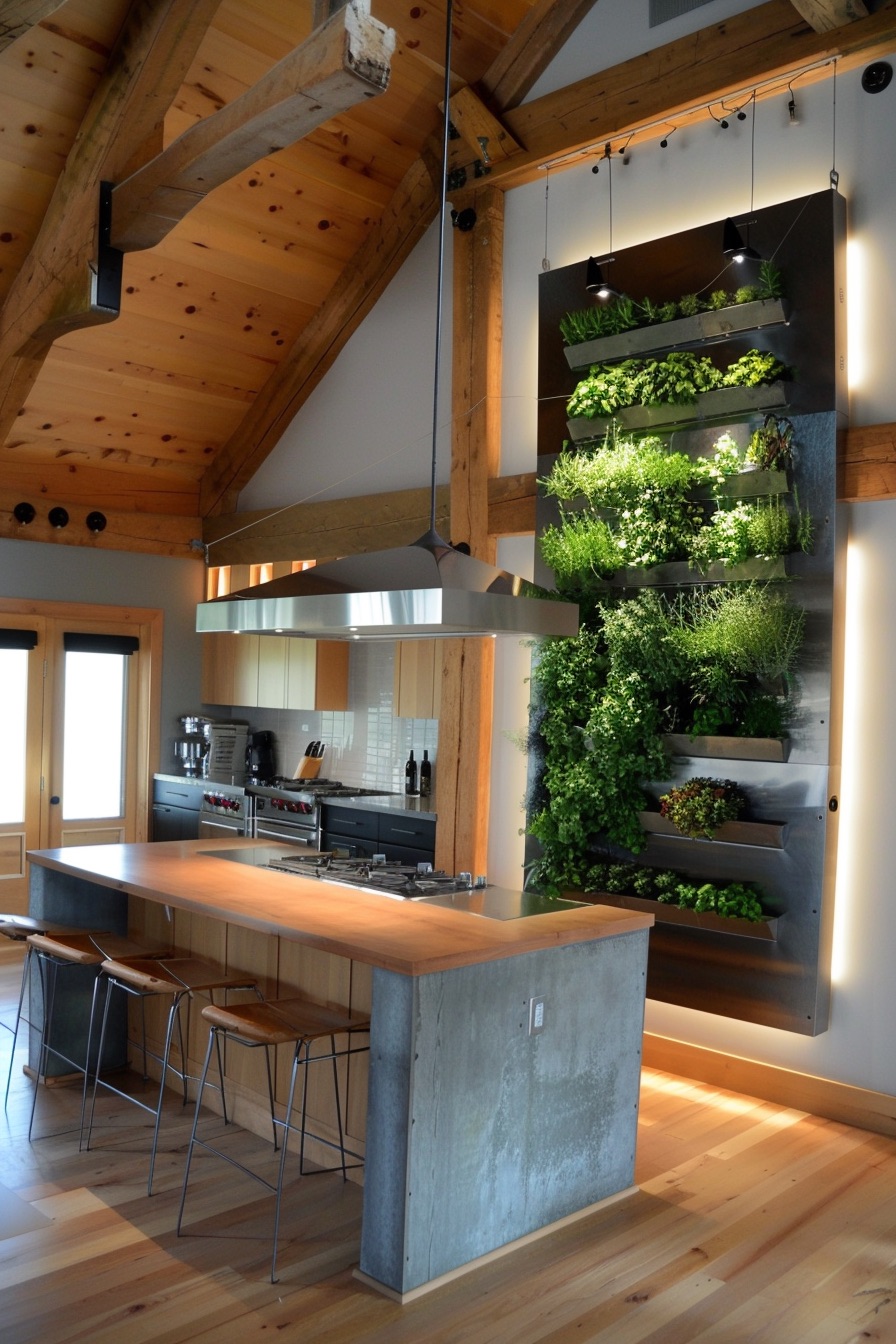 barn house kitchen herb living wall