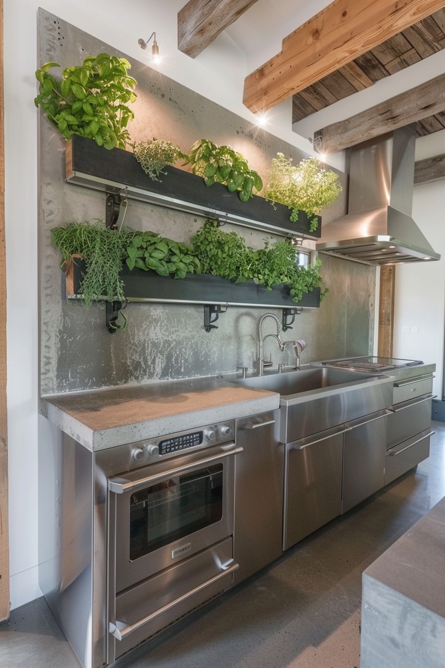 barn house kitchen herb shelves