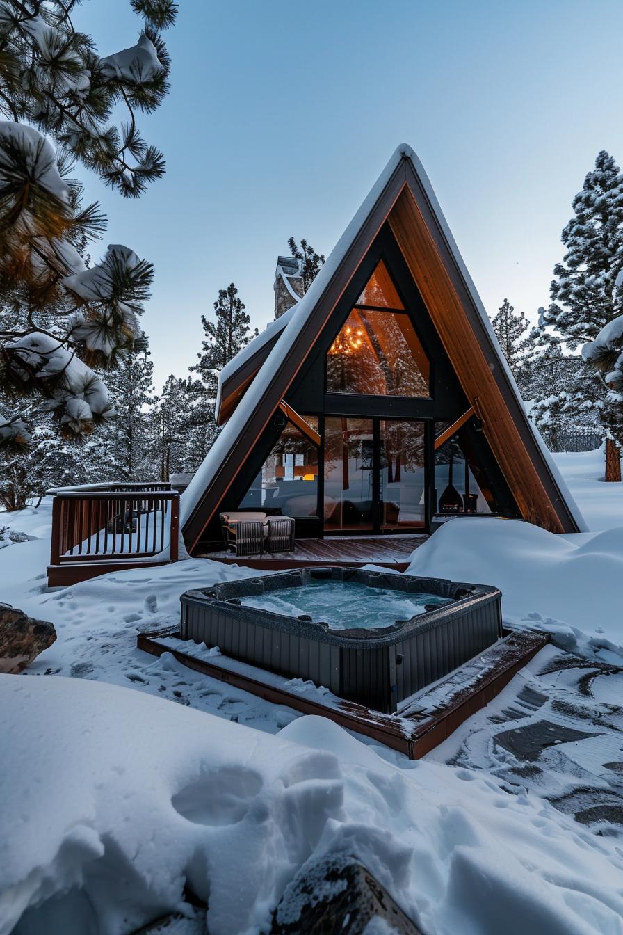 a frame with outdoor hottub