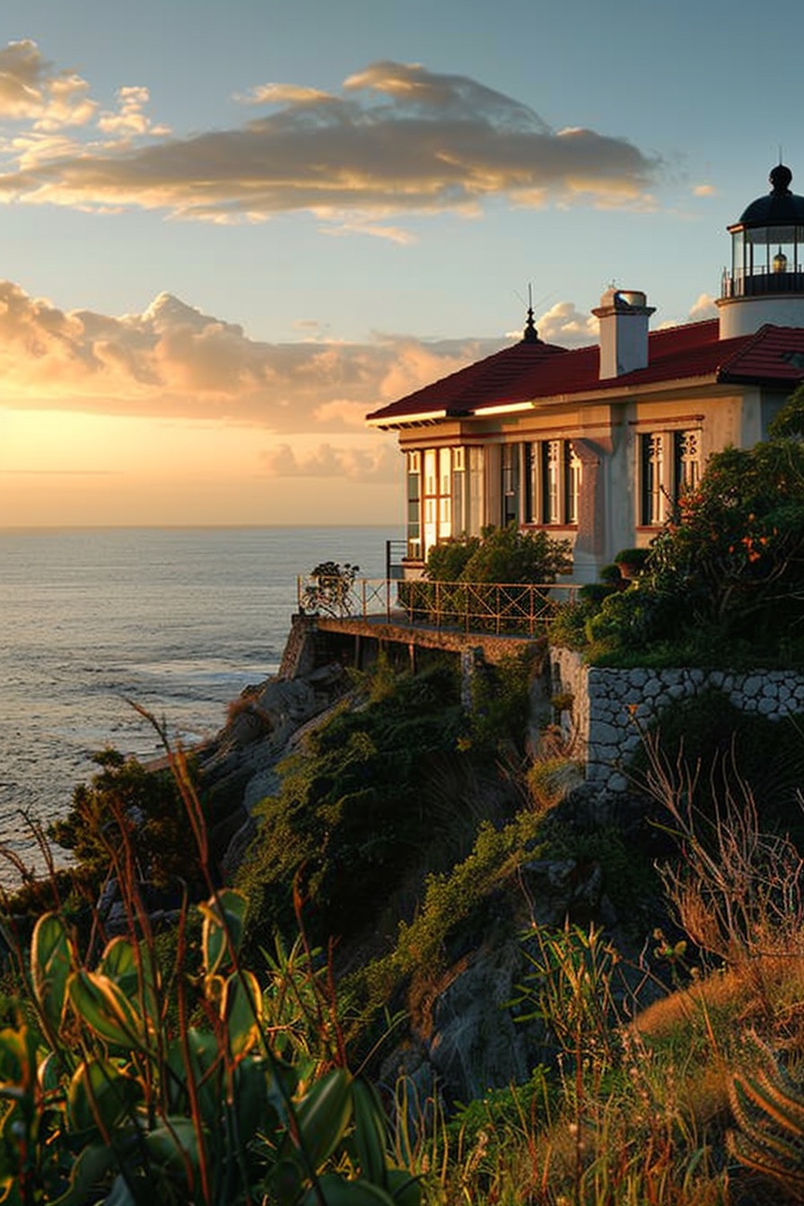 lighthouse mansion on a cliff