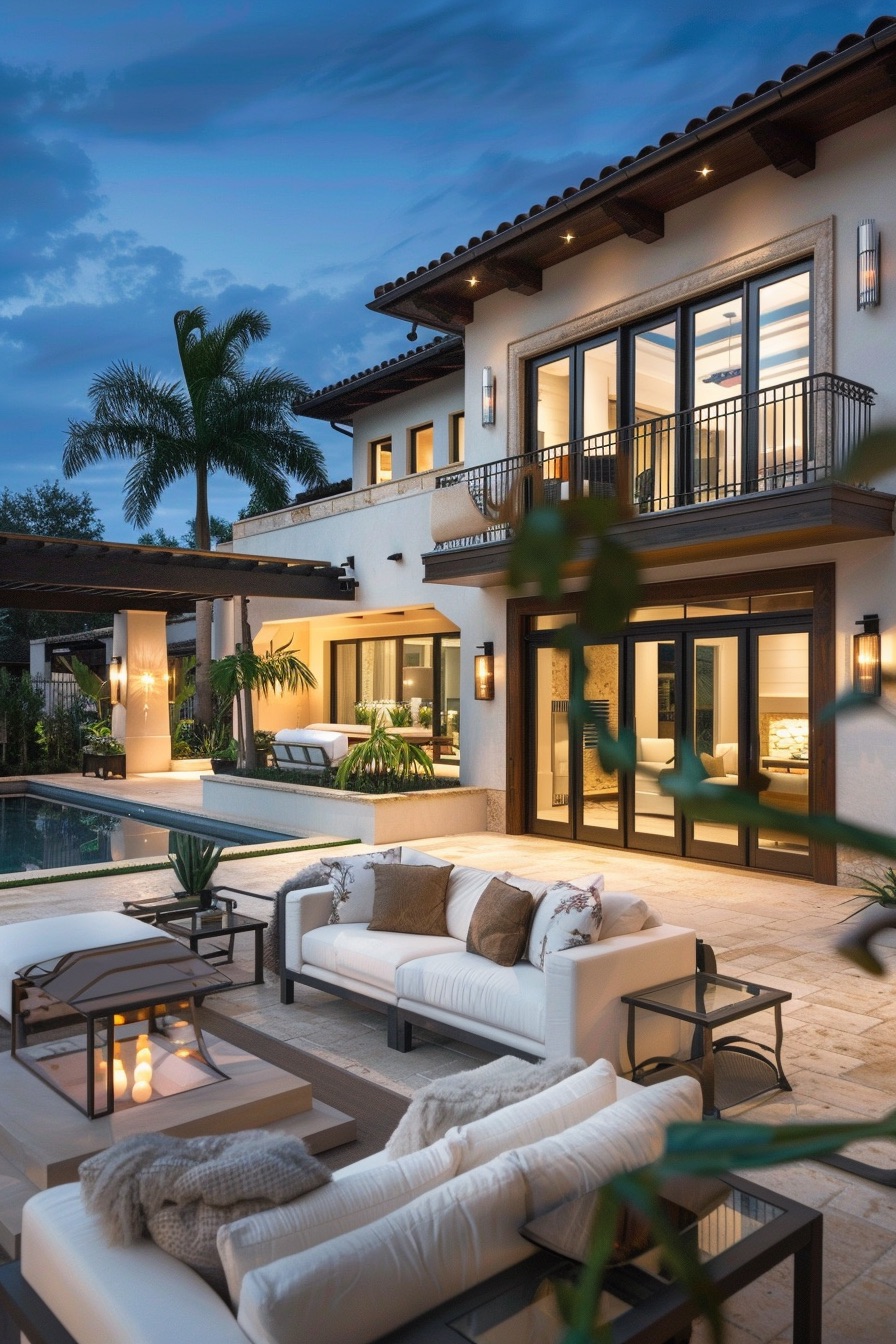 mediterranean house patio with pool