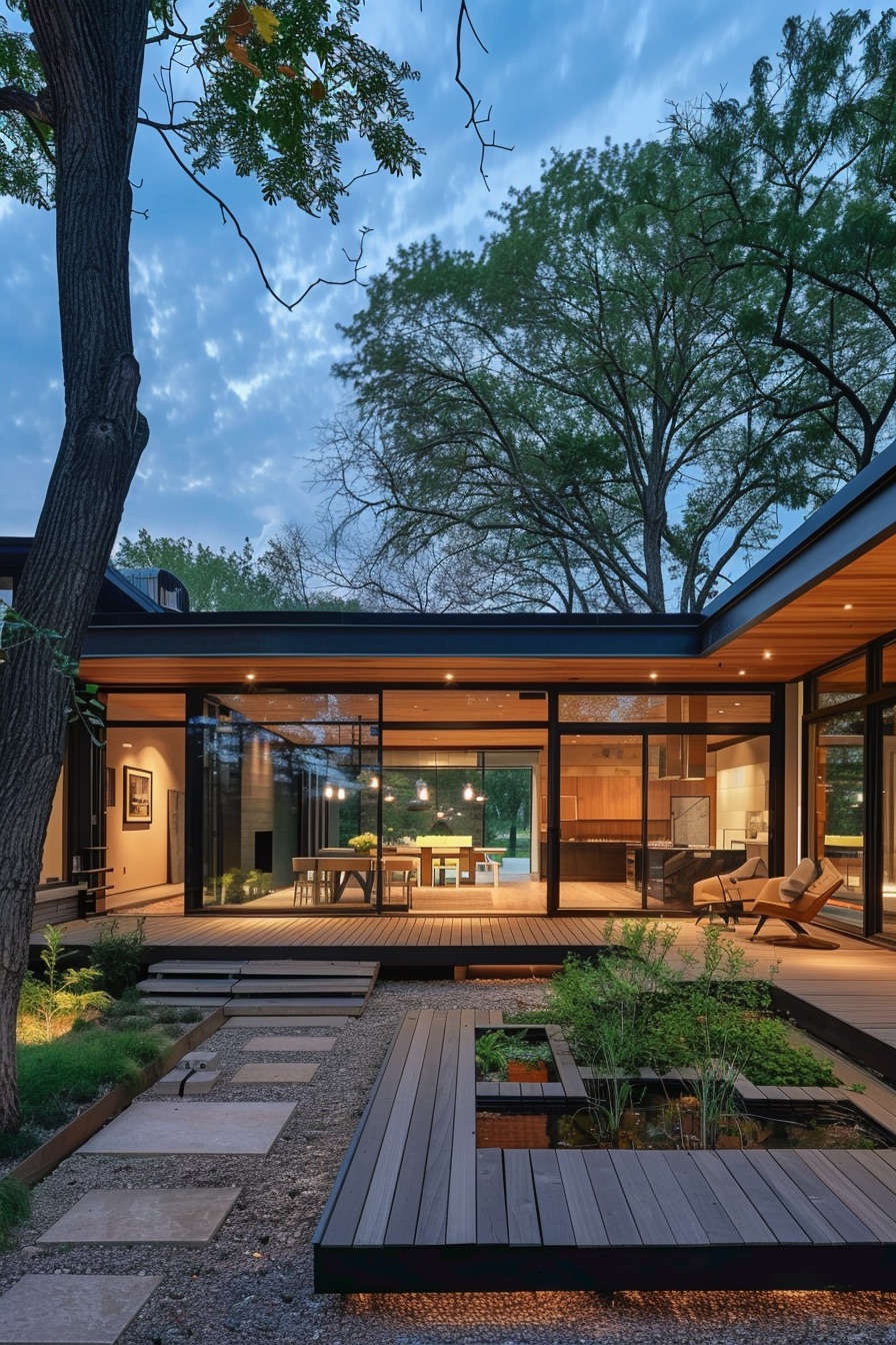 courtyard house wooden decks