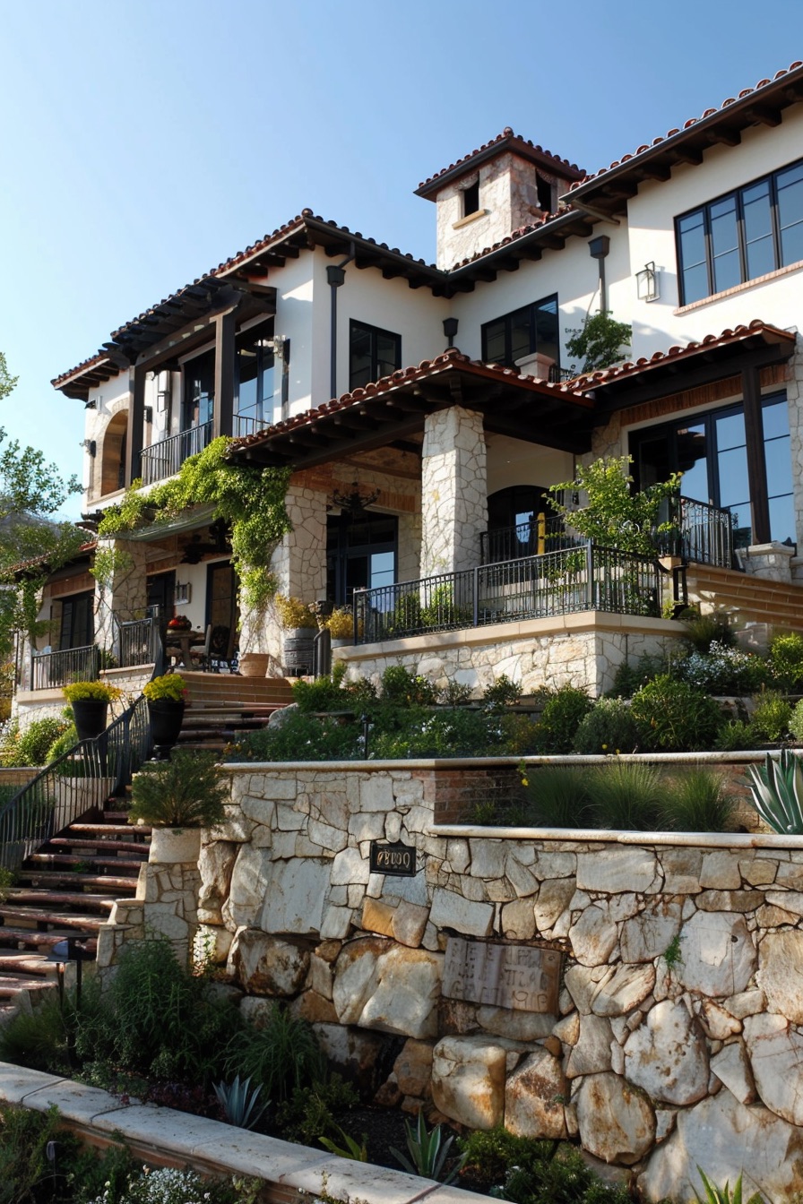 mediterranean house stone terraces