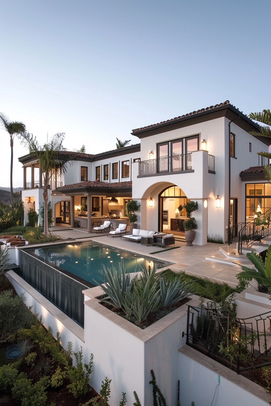 mediterranean house terrace with infinity pool