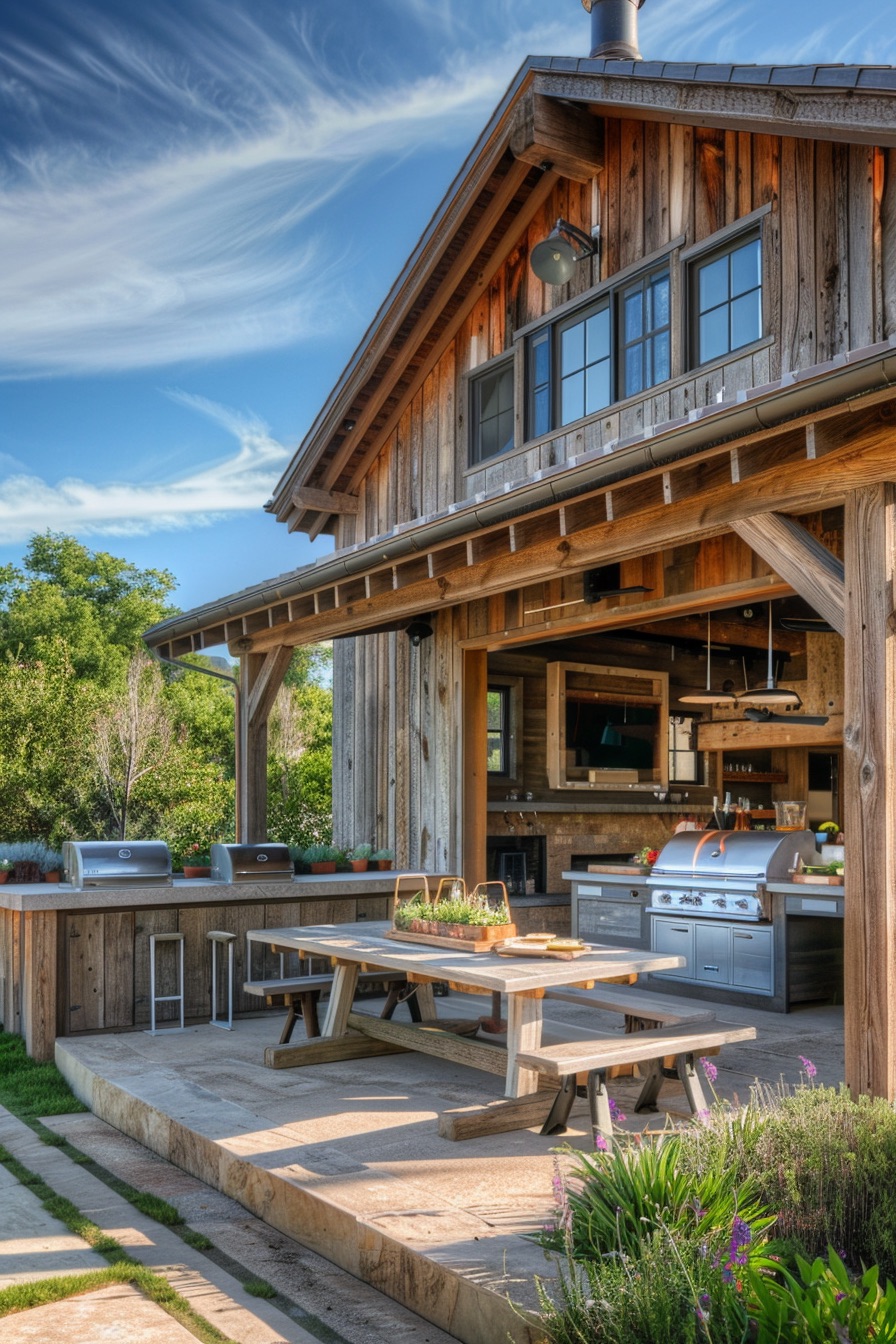 modern barn home outdoor indoor kitchen area