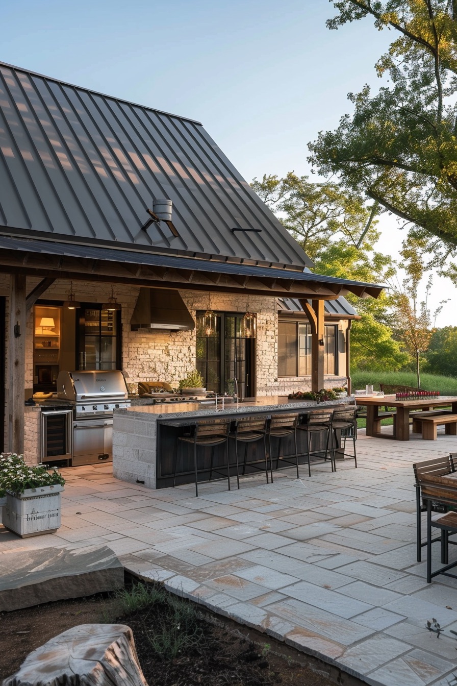 modern barn house outdoor kitchen bar