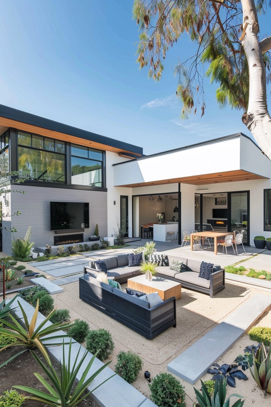 courtyard house outdoor seating area with TV