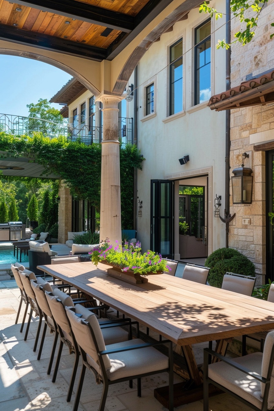 mediterranean house courtyard dining area