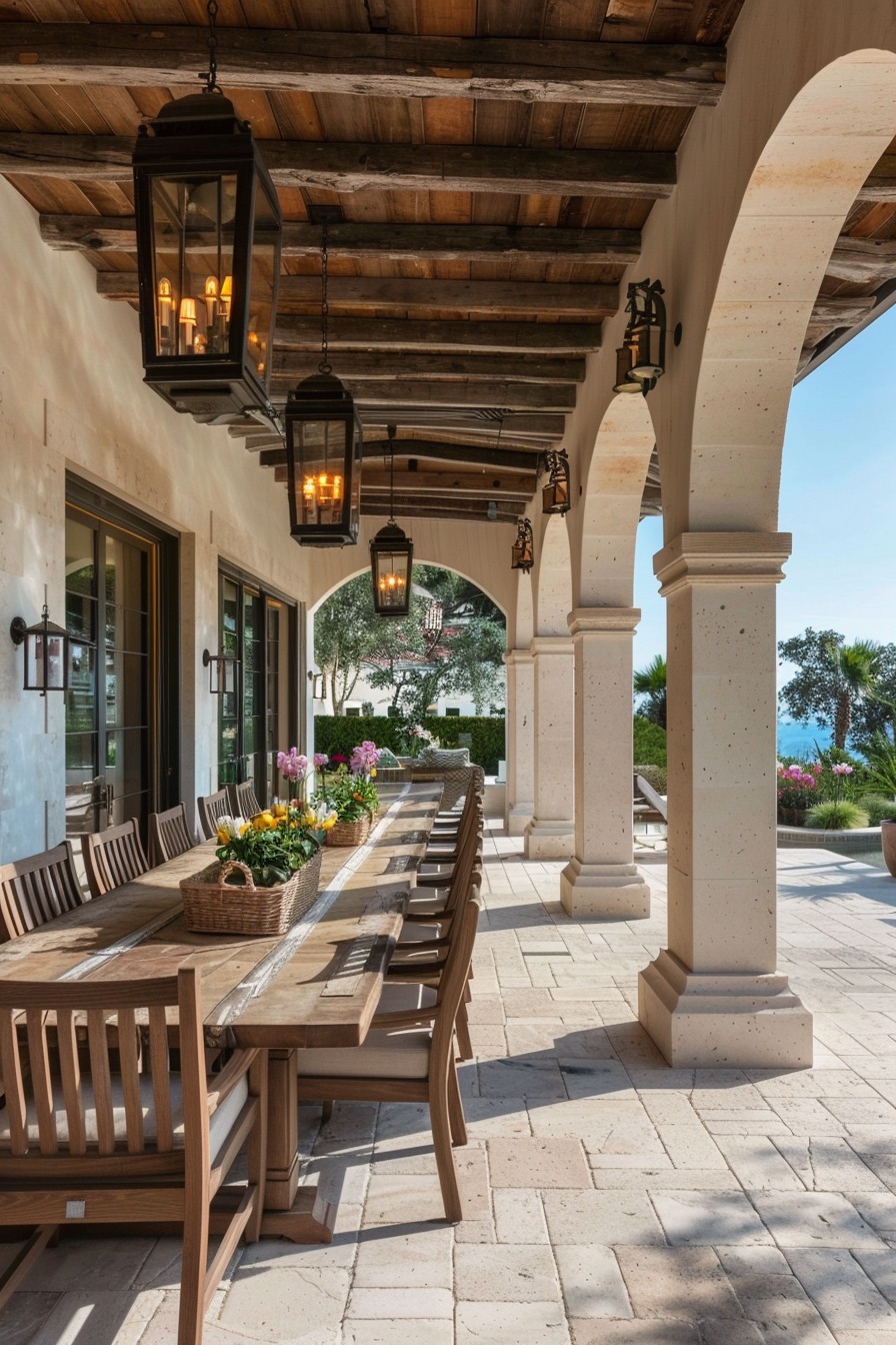 mediterranean house covered outdoor dining area