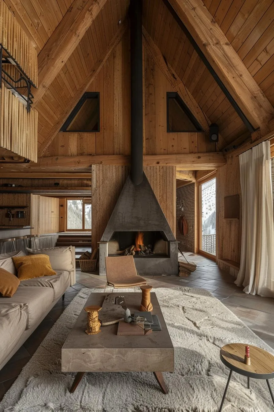 alpine wooden house fireplace