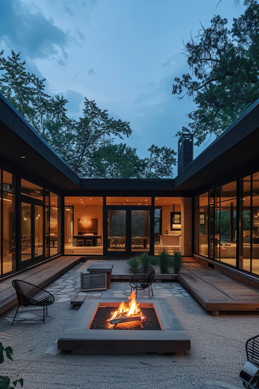 courtyard house firepit and seating